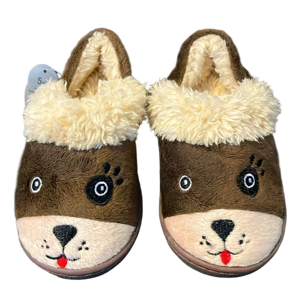 WONDER NATION Indoor/Outdoor Dog Slippers, Toddler Boys 5.5, Brown Cream